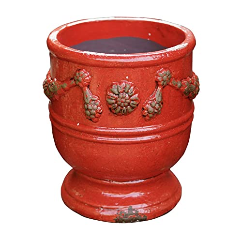 Flower Pot Round Concrete Planter, Plant Pot with Drainage Hole, Decorative Planters Large Cement Planter Containers for Indoor Plants and Outdoor House Plants, Succulents, Flowers (Color : Rojo, Si