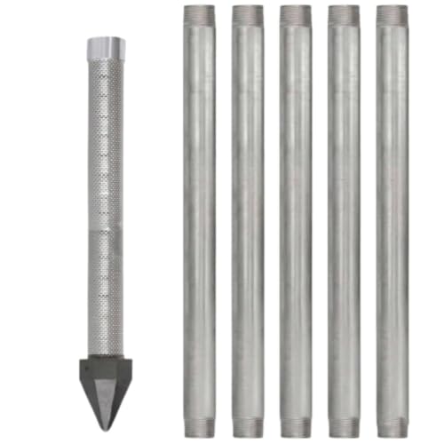 MhWrughts Sand Point Well Kit, Heavy Duty 1-1/4 Inch Stainless Steel Well Point with Cast Iron Tip, 36 Inch Filter Pipe and Galvanized Extension Pipes for Garden and Farm Water Supply 6M