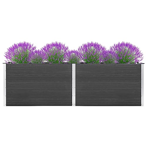Garden Raised Bed WPC 78.7"x39.4"x35.8" Gray & Self-Watering Ceramic Flower Pot White/Black/Other