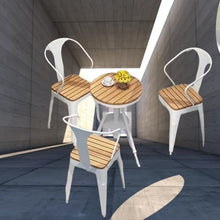 JOSOGO 3 Piece Patio Bistro Set, Outdoor Round Metal Table and Chairs with Wood-Like Top, Weather Resistant Industrial Dining Furniture with Armrests for Balcony, Black/White(Table Three Chairs,70B)
