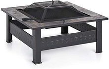 Garden Fire Pit Portable Grill Barbecue Rack Outdoor Fire Pit with BBQ Grill Shelf, Outdoor Metal Brazier Square Table Firepit Garden Patio Heater with Cover BBQ Cooking for Camping Backyard