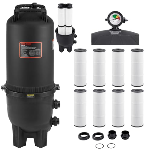 VEVOR 2026 Pro Cartridge Pool Filter Tank & Element, Large 725Sq. Ft Filtration Cleaning System for Pools | Compatible with Pumps 3 HP to 5.5 HP | Up to 9510-21207GPH | for Pools Up to 317006 Gallons