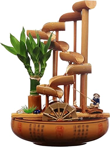 Garden Fountain Water Feature Outdoor Fountains Garden Ceramic Water Fountain Ornaments Feng Shui Wheel Bamboo Tube Creative Water Wheel Fish Tank Ornaments 14.76In High Desktop Fountain