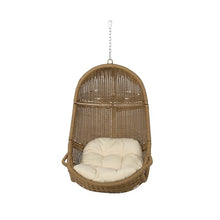 Christopher Knight Home Mariaz Hanging Basket Chair with Cushion, Outdoor Indoor Basket Chair, Boho Garden Rattan Lounger Porch Swing Furniture, Modern Patio Decor, Brown+Beige