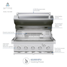 SPIRE 30" Built-In 5 Burner Dual Fuel Grill, All 304 Stainless Steel Body