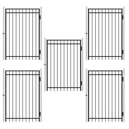 Fencer Wire Pack of 5 Heavy Duty Flat Top Fence Gate, 6FT Height x 4FT Width Outdoor Fence Gate, Anti-Rust Steel Gate for Fencing Barrier, Decorative Garden Gate for Residential, Yard, Pool, Patio