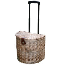 FENOKD Picnic Basket Rattan Trolley Camping Storage Baskets Retractable Drawbar Picnic Basket Lunch Baskets with Wheels for Road Trips Outdoor Camping，