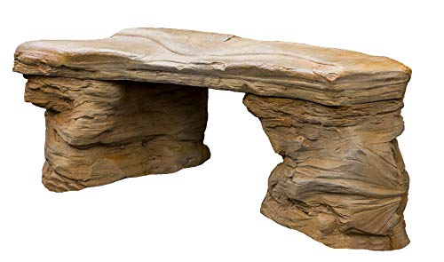 Athena Garden Cast Stone Petrified Rock Bench Set - 3 Piece Commercial Grade Concrete Patio Furniture in Natural Stone Colors
