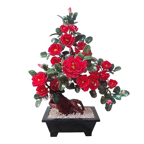 SYRIS Simulation Potted Plants Bonsai Tree Dudan Handicrafts Jade Carving Living Room Decorations Wine Cabinet Porch Decoration Jade Carving Bonsai Ornaments Fake Plant Greenery Decor for Desk