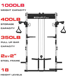 EonfitOmni Power Rack Home Gym Power Cage with Pulley System Cable Crossover LAT Pulldown Fitness Machine Red