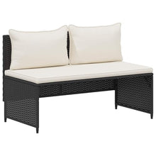 VGLQNRPT 4-Piece Outdoor Sofa Set with Storage, Patio Garden Bench Furniture with Acacia Wood Seat and Steel Frame, Modern Black Garden Seating for Backyard