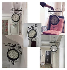 SLGGPJBU Double Sided Clock Vintage Double Sided Wall Clock Black Mute Wall Mounted Clock for Outdoor Garden Wall Clock Interior Decoration Pendant Clock