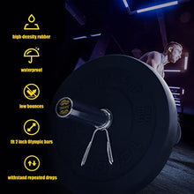 ToughFit Bumper Plate with Steel Insert - Rubber 2" Olympic Barbell Weightlifting Plates Set Black