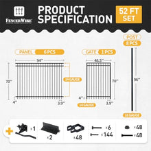 Fencer Wire 52FT Heavy Duty Flat Top Fence Barrier Kit, Anti-Rust Metal Steel Fence with 6FT Height X 8FT Width Panels, with Flat Top Gate, Posts, Connectors, Outdoor Fencing for Yard
