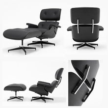 TigerParty Mid Century Chaise Lounge Chair with Ottoman, Top Black Grain Leather, Modern Office Chair Classic Design, Heavy Duty Base Support for Living Room Lounge Office (Black, Tall)