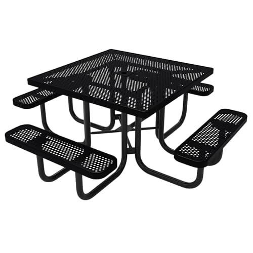 COATEDOUTDOORFURNITURE 46In Square Picnic Table, Punched, Black