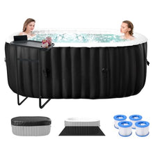 Glonerle Inflatable Hot Tub with Side Table, 2 Person Oval Portable Blow up Hot Tub Spa, Leak-Proof PVC Outdoor Spa with 100 Air Jets, Heater Pump and Insulated Cover, 75” L X 47”W X 25”H