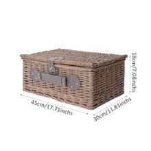 Hand-Woven Picnic Basket with Lid, Outdoor Rectangular Storage Box, Lightweight Wicker Basket for Camping, Travel, and Outdoor Dining