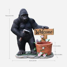 Outdoor Gorilla Garden Statue Flower Planter Urns with Welcome Sign, Resin Animal Yard Sculpture, Patio Porch Lawn Entryway Backyard Ornament for Courtyard Walkway Landscape Decor (Standing Gorilla)