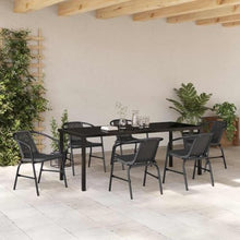 LKJephalotrope 7 Piece Patio Dining Set, 6 Person Outdoor Table and Chairs with Tempered Glass Top, Black Powder-Coated Steel Frame and Poly Rattan Garden Furniture Set