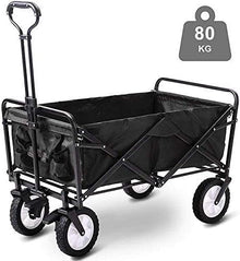 PUCNHZYNW Portable Folding Beach Camping Wagon with Steel Brakes Collapsible Garden Cart with 4 Wheels Foldable Hand Transport Trolley for Festivals Black