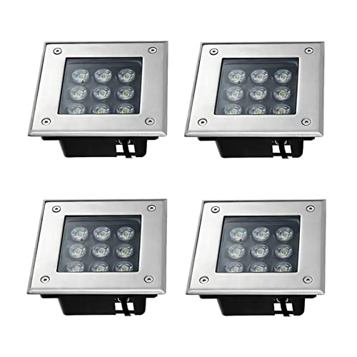 VZCOMM Outdoor Ground Light Embedded LED Landscape Lights 4 Pack IP66 Waterproof Square Pathway Lights for Driveway, Deck, Step, Garden Landscape Light, AC85-265V(Warm White,48W)
