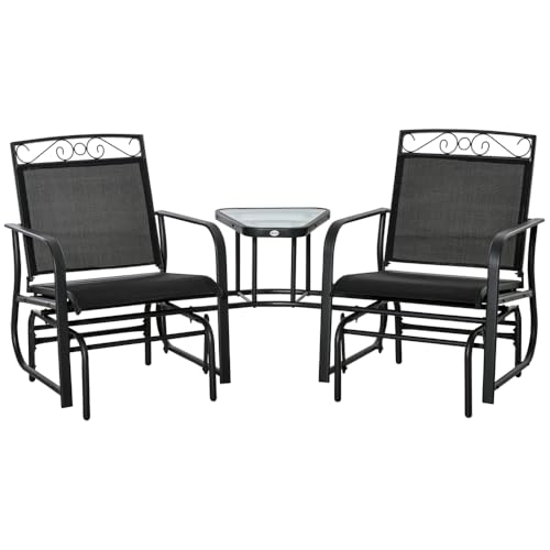 lafengyan Outdoor Glider Chair with Center Table for Patio, Backyard or Garden - Durable Steel Frame with Breathable Sling Fabric Seating