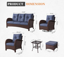 Vakollia 9-Piece Patio Furniture Set, Wicker Rattan High Back Outdoor Swivel Rocking Chairs with Couch, Ottomans, and Side Table Brown/Navy Blue