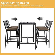 Sumshadow 5-Piece Outdoor Patio Bar Set, Bar Height Patio Dining Set, Weather-Resistant Bistro Counter Pub Set with Cushions & Slatted Tabletop for Backyard, Garden, Yard