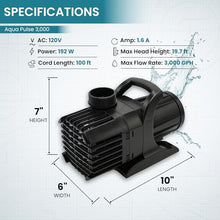 Aqua Pulse Submersible Pond Pump, 3,000 GPH, 100 ft Quick Disconnect Cord