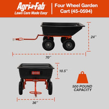 Agri-Fab 45-0594 4-Wheel Poly Convertible Pull/Tow Garden Dump Cart 1,200lb Tow Capacity Black