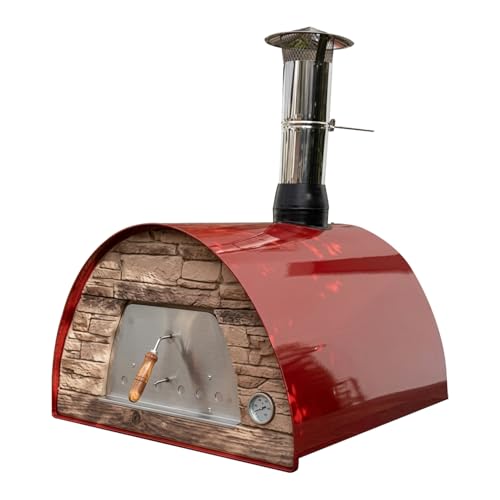 Authentic Pizza Ovens Maximus Red Wood-Fired Portable Outdoor Pizza Oven, Handmade in Portugal, Stainless Steel Chimney, Pizza Peel, Thermometer, Extra Floor Tile & Baking Dish Included