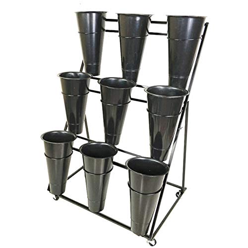 XJJUN Plant Flower Stand Flower Bucket Universal Wheel Creative Style Display Stand Removable Living Room Courtyard Bearing Strong, 2 Colors, 9 Barrels (Color : Black, Size : 70x50x105cm)