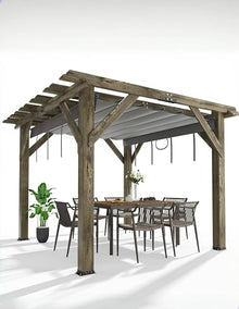 KYBOLT 10x10 Ft Wood Pergola with Retractable Sunshade Charcoal Gray