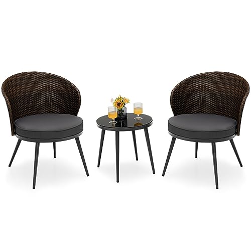 DUYHBAWRS 3PCS Patio Rattan Bistro Furniture Set Cushioned Chair Table Garden