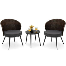 DUYHBAWRS 3PCS Patio Rattan Bistro Furniture Set Cushioned Chair Table Garden