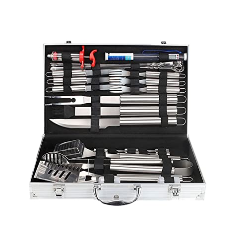 XIXIDIAN Grill Set BBQ Tools Grilling Tools Set Gifts for Men, 32PCS Stainless Steel Grill Accessories with Aluminum Case,Thermometer,for Camping/Backyard Barbecue