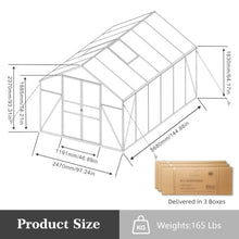 Walk-in Polycarbonate Greenhouse with Aluminum Frame and Double-Door Gate for Growing Flowers, Herbs, Plants, Outdoor Plant Tent with Drainage Gutter System for Backyard, Lawn (8x12FT+Black)