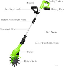 Electric Hand Cordless Rotavator, Garden Tiller Rotavators with 4000Mah Rechargeable Battery and Charger, Tiller Hoe Soil Miller Tools Portable Cultivator for Vegetable Plots Garden