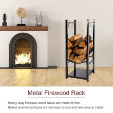 DJVHSRI Heavy Duty Iron Firewood Rack with Tool Holder, Indoor & Outdoor Fireplace Wood Storage Shelf,