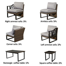 Festival Depot 13Pc All Weather Wicker Patio Conversation Set with Grey Cushions