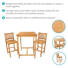 Sunnydaze 3-Piece Teak Wood Bar-Height Patio Table Set Teak