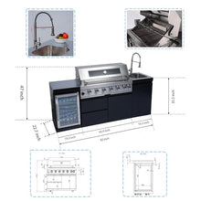 82" 6-Burner Outdoor Kitchen Island Modular BBQ Grill Black&Sivler LPG