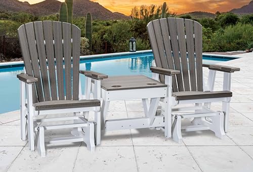 American Furniture Classics Model 515CGWT-K Double Glider with Center Table in Coastal Gray Woodgrain with a White Base, Made in The USA