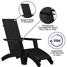 Taylor & Logan Brady Dual Slat Back Poly Resin Adirondack Chairs with Foot Rests Black