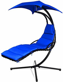 Hanging Chaise Lounger Chair Arc Stand Porch Swing Hammock Chair Canopy - Navy!