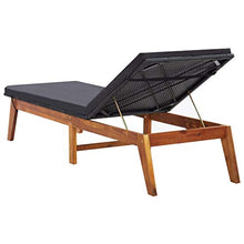 WANGKENSU Chaise Lounge,Outside Tanning Chairs,Outdoor Set for Patio, Deck, and Poolside, 2 pcs with Table Poly Rattan and Solid Acacia Wood (Black+Light Woodmaterial 78.7" x 23.6" x (13.4")