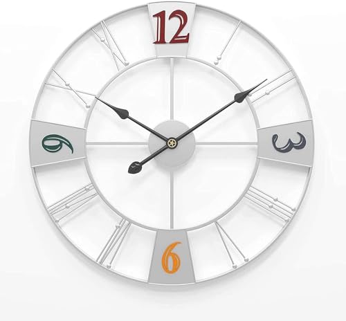 PPXCZZ 23 Inch Outdoor Garden Wall Clock, Large Retro Open Dial, Waterproof Wrought Iron, Silent Quartz, Weatherproof(Type a)