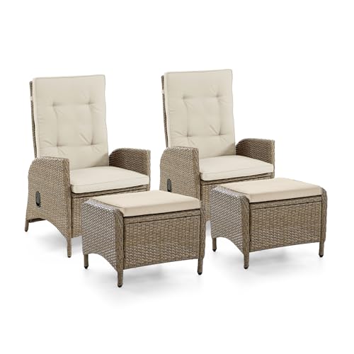 Greemotion Garda Modern 4-Piece Aluminum Reclining Chairs and Ottomans Set Beige and Natural Brown