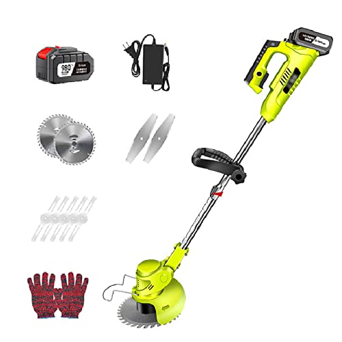 Cordless Lawn Mower, Adjustable Telescoping Rod 3 Styles Blades Walk-Behind Lawn Mower 48V/21000mA Battery Rechargeable Weeder Garden Lawn Mowing Tool